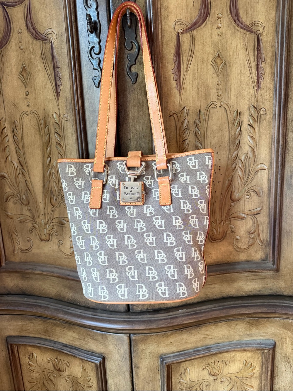 Dooney & Bourke Brown Logo Tote with Tan Leather